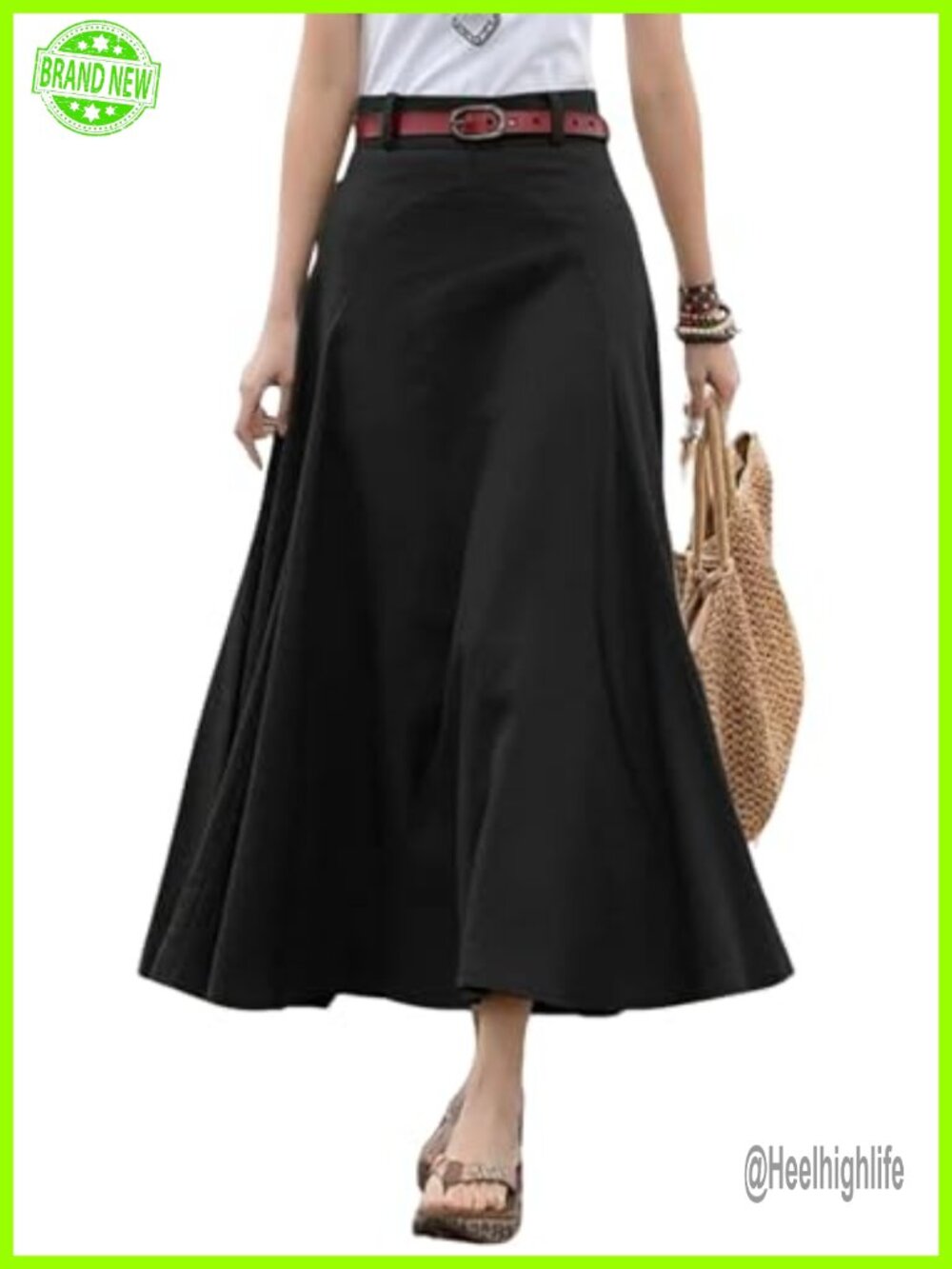 CHARTOU Women Cotton Linen A Line High Waist Long Flowy Ruffle Skirt